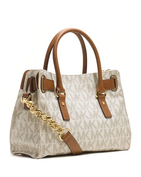 brown black and white michael kors satchel|Michael Kors leather satchel large.